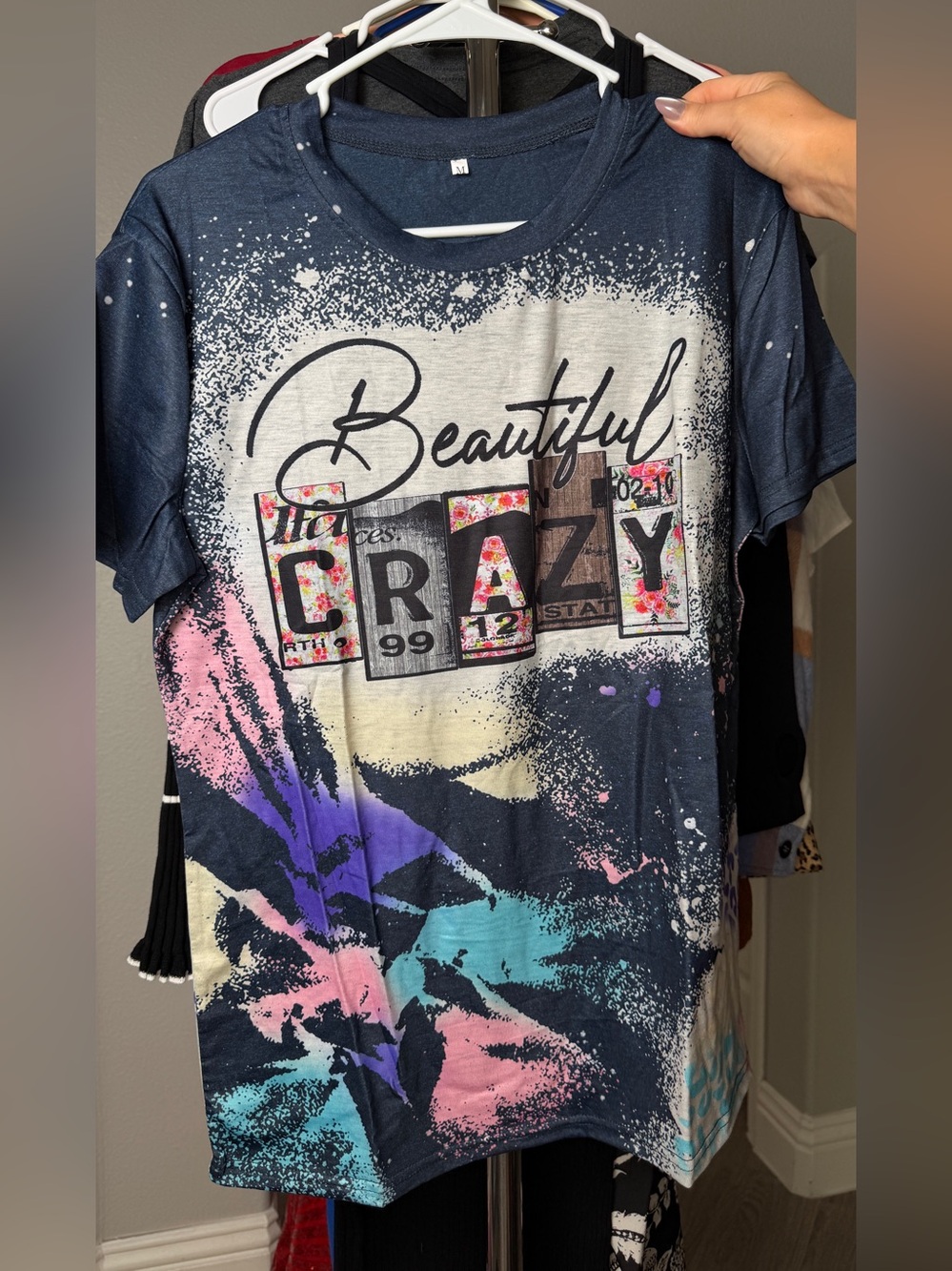 Beautiful Crazy Graphic Tee - Navy with Pink, Purple & Teal